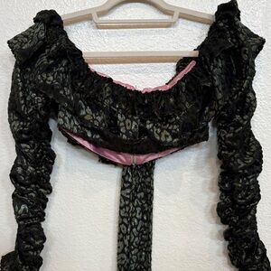 Black and emerald Pink lining Crop Top.